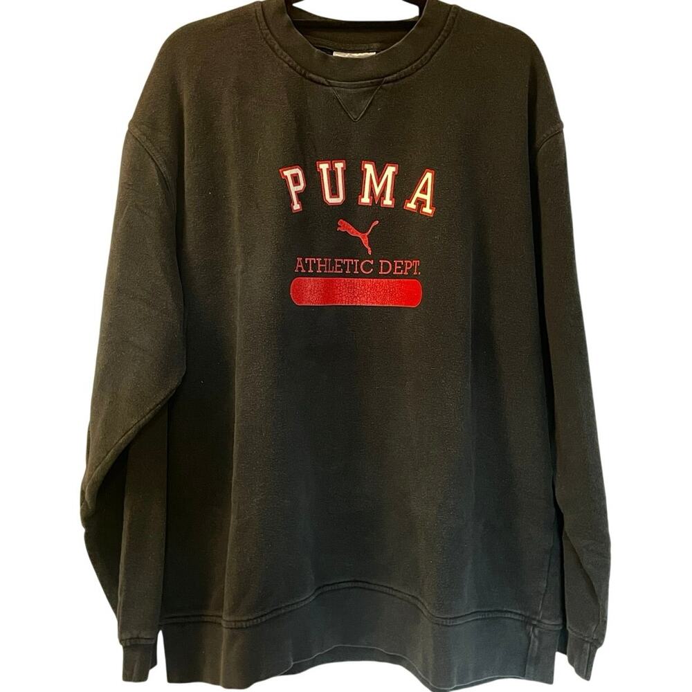 Vintage 90s Puma Athletic Dept. Black Crewneck Adult Large